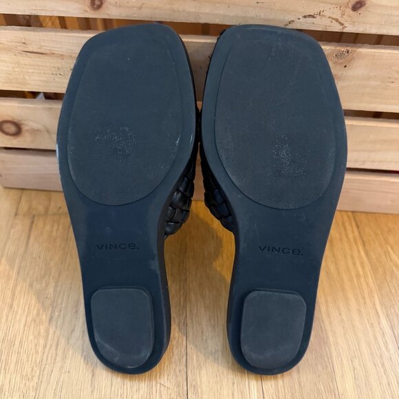 Vince Size 6.5 Black Rumi Woven Leather Slip On Comfort Flats Slide Sandals - Picture 12 of 16